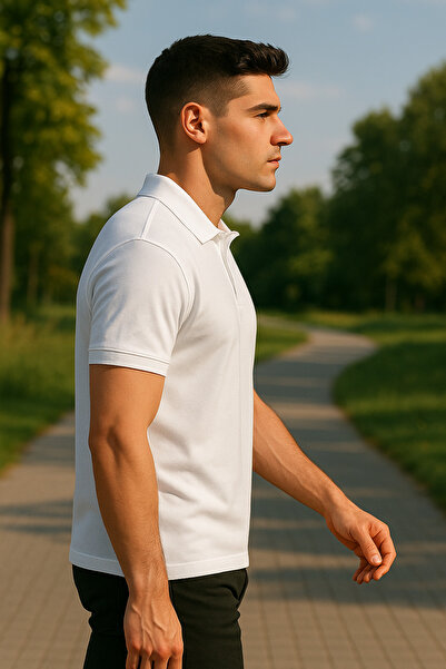 Maccali Ανδρικό κοντομάνικο μπλουζάκι με φερμουάρ Basic λευκό γιακά πόλο