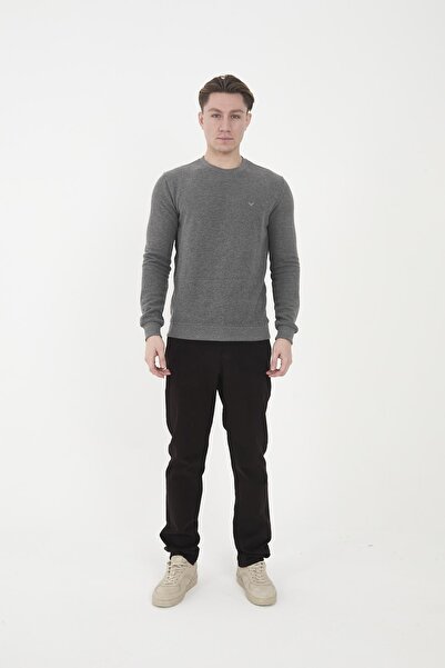 Maccali Men's Comfortfit Long Crew Neck Basic Gray Sweatshirt