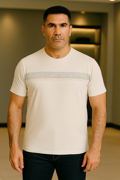 Maccali Ανδρικό μπλουζάκι με κοντομάνικο μοτίβο μεγάλου μεγέθους Loose Ecru