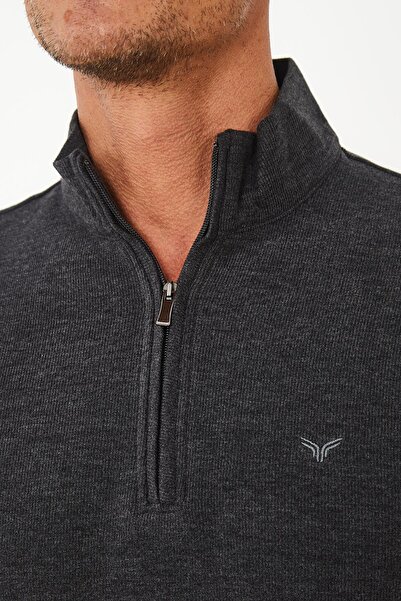 Maccali Ανδρικό μπλουζάκι με μισό φερμουάρ Fisherman Basic μακρύ ανθρακί