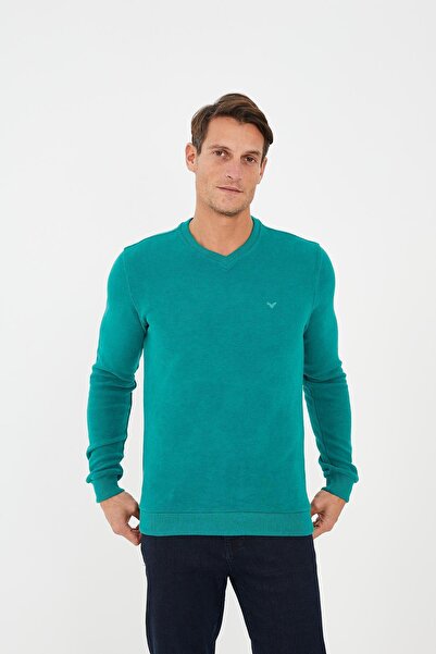Maccali Мъжка RelaxFit зимна блуза с V-образно деколте, дълга, права, зелена