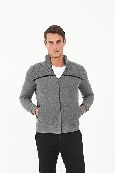 Maccali Ανδρικό φούτερ EchoWave με ριγέ γιακά με φερμουάρ μονόχρωμο γκρι