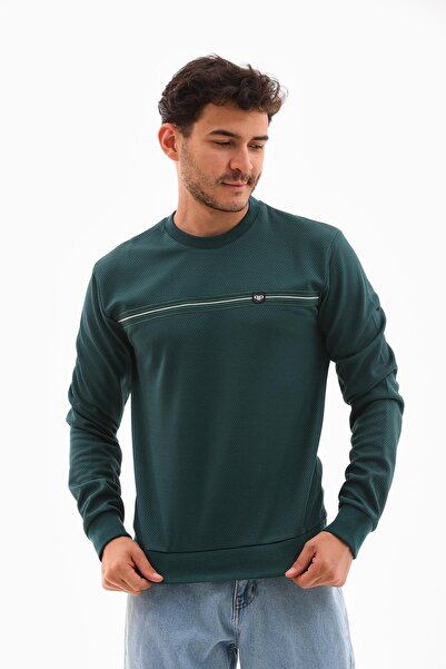 Piyera سترة رياضية رجالية بلون البترول من قماش ماري جاكر بياقة دائرية وأكمام ...