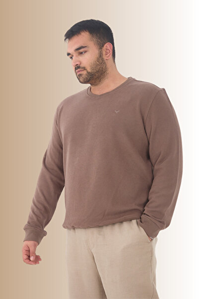 Maccali Ανδρικό φούτερ μεγάλου μεγέθους V Neck Battal Basic Mink