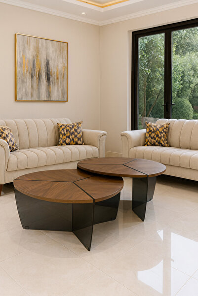 HOMEZ NEED طاولة خشبية من قطعتين بقواعد زجاجية