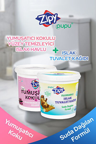 zipy Set Islak Tuvalet Kağıdı 500 Adetli ve Yumuşatıcı Kokulu Yüzey Temizleyici Islak Havlu 300 Adetli