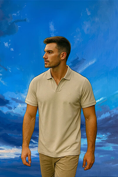 Maccali Men's Short Sleeve Cotton Stone Polo Neck Basic T-Shirt