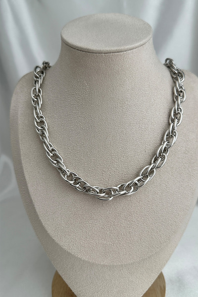 Modex Gümüş Rengi Içiçe Geçme Zincir Kolye (46CM)