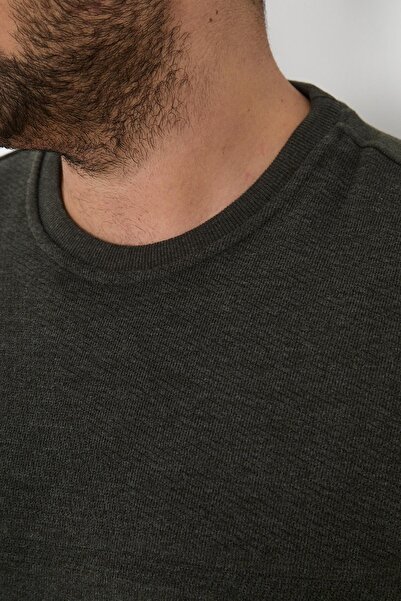 Maccali Men's Winter Crew Neck Oversized Basic Khaki Sweatshirt