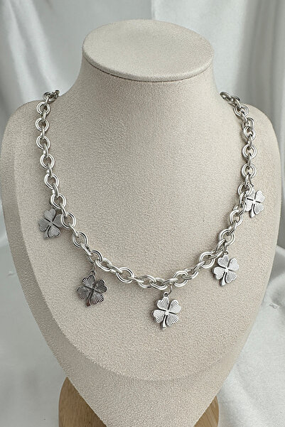 Modex Gümüş Rengi Çoklu Yonca Kolye (50cm)