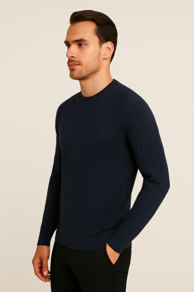 Maccali Чоловічий довгий рукав смугастий темно-синій зимовий трикотажний светр