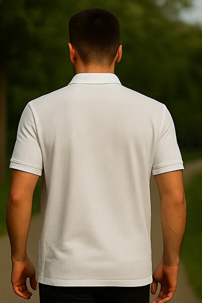 Maccali Ανδρικό μπλουζάκι Basic μακρύ απλό λευκό γιακά πόλο με τσέπες