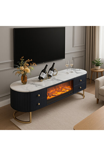 HOMEZ NEED Elegant white stainless steel and MDF TV unit