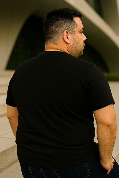 Maccali Men's Printed Short Sleeve Large Size Loose Black T-Shirt