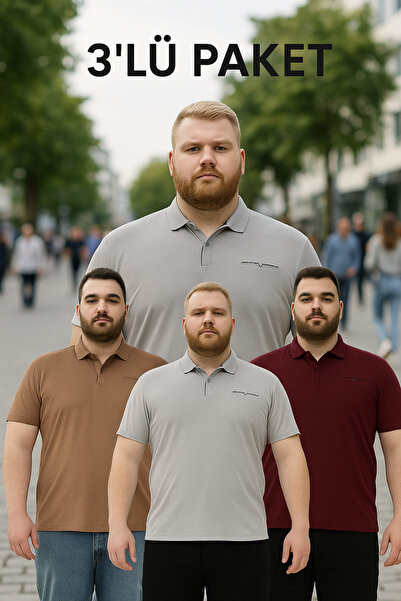 Maccali Ανδρικό μπλουζάκι 3 τεμαχίων Basic Plus Size με μακρύ γιακά πόλο