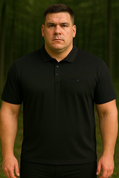 Maccali Ανδρικό μπλουζάκι μεγάλου μεγέθους Basic μαύρο μπλουζάκι με γιακά πόλο με τσέπες