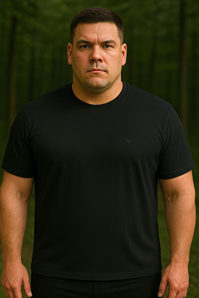 Maccali Erkek Pamuklu Büyük Beden Şık Bol Basic Siyah Tişört