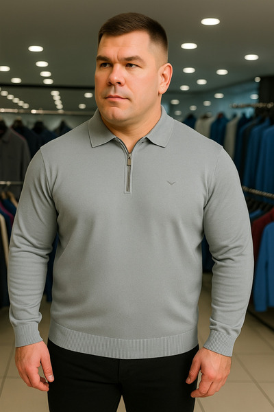 Maccali Men's Plus Size Basic Gray Zippered Sweatshirt