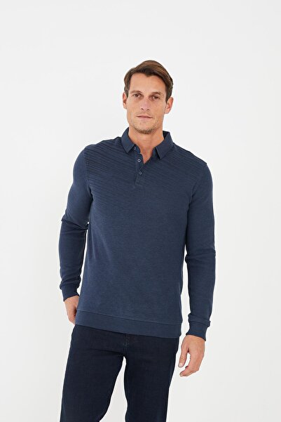 Maccali Ανδρικό κλασικό μπλουζάκι με κουμπιά Basic Winter Long Blue Polo Collar