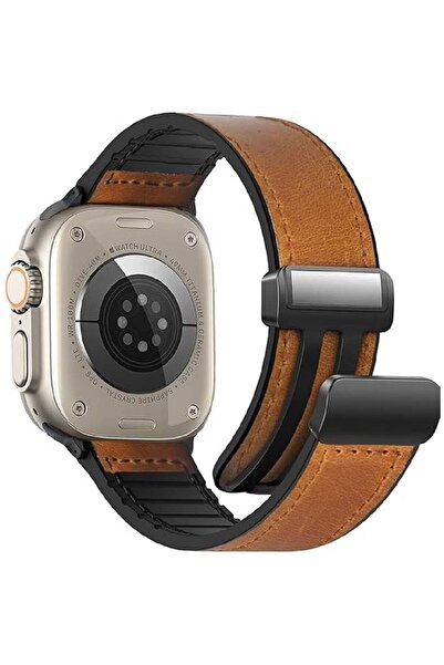 HYX Magnetic Leather Watch Band for Apple Watch (49/45/44/42mm) - Genuine Leather, Magnetic Buck