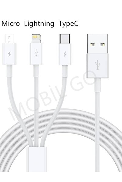 MOBİL GO iPhone Samsung Redmi Realme Huawei Uyumlu 3 in 1 Hızlı Şarj Aleti Micro Lightning Type C