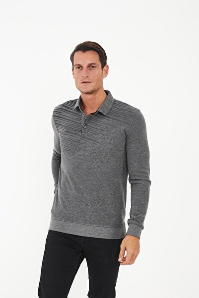 Maccali Men's Classic Button Basic Winter Long Gray Polo Neck T-Shirt