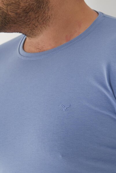 Maccali Erkek Slim Fit Battal Kısa Kollu Basic Tişört Mavi