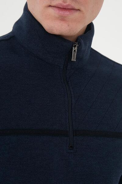 Maccali Men's Urbanedge Striped Zippered High Top Blue Sweatshirt