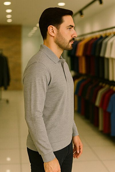 Maccali Men's Basic Casual Long Sleeve Polo Neck T-Shirt