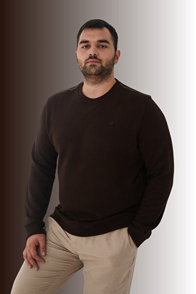 Maccali Men's Plus Size Plain Basic Oversized Brown Sweatshirt