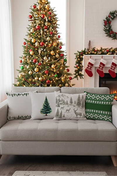 Markaev New Year Christmas Themed 4-Piece Throw Pillow Cover Set 1042