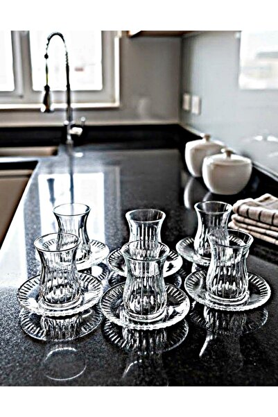 DECOSTYLE 12 Piece Tea Set with Irem Cutting Decoration Suitable for Dishwasher Use