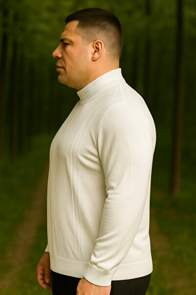 Maccali Чоловічий светр великого розміру, білий, у смужку, трикотажний