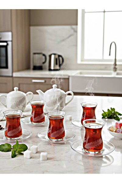 DECOSTYLE Paşabahçe İrem Kesme Dekorlu 12 Parça Çay Seti - Bulaşık Makinesinde Yıkanabilir