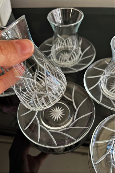 DECOSTYLE Pasabahce Irem Cutwork Decorated 12 Piece Tea Set for 6 People - Luxurious Crystal Look Presentation