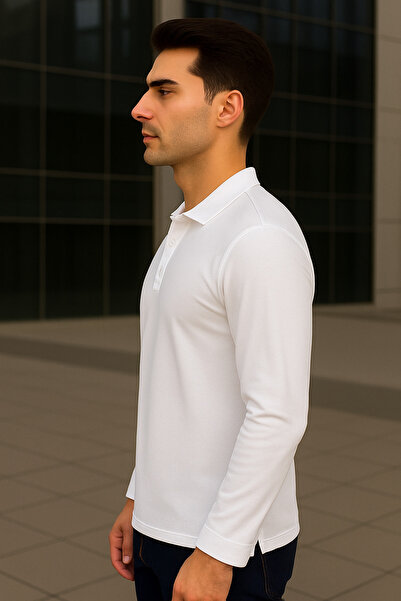 Maccali Ανδρικό μακρυμάνικο μπλουζάκι με γιακά πόλο σε λευκό χρώμα