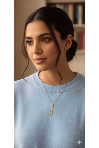 Papatya Silver 925 Ayar Gümüş Gold Kaplama Dikey Taşlı Zülfikar Kılıç Kolye