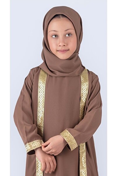 Mnk Baby&Kids Medine İpek Kumaş Eşarplı Tesettür Namaz Elbise M00742 KAHVERENGİ
