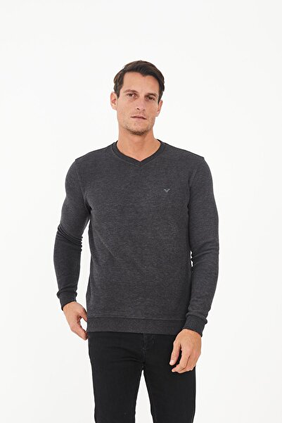 Maccali Ανδρικό φούτερ RelaxFit Winter V-Neck Long Straight Anthracite