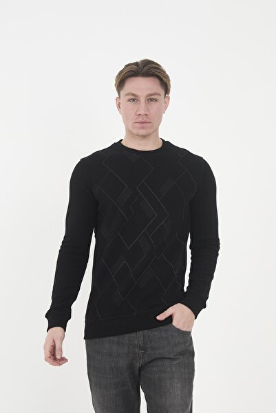 Maccali Чоловічий базовий зимовий довгий чорний світшот з геометричним візерунком