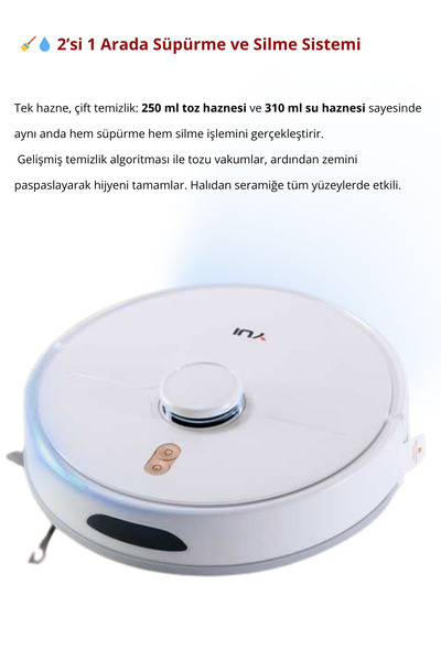 Yui RS16 Pro Akıllı Robot Vacuum & Mop Süpürge Otomatik Toz Boşaltma Beyaz (YUI TÜRKİYE GARANTİLİ)