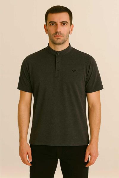 Maccali Ανδρικό κοντομάνικο γιακά δικαστή καλοκαιρινό φαρδύ μπλουζάκι από ανθρακί