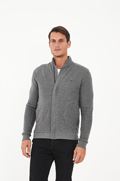 Maccali Men's Arcticflex Pocket Detailed Zippered Basic Gray Sweatshirt