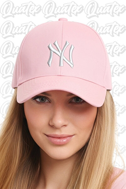 QUATEX قبعة مطرزة نيويورك - وردي 100% قطن جبردين موديل للجنسين