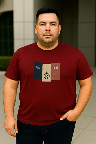 Maccali Ανδρικό εμπριμέ κοντομάνικο μπλουζάκι μεγάλου μεγέθους φαρδύ κόκκινο