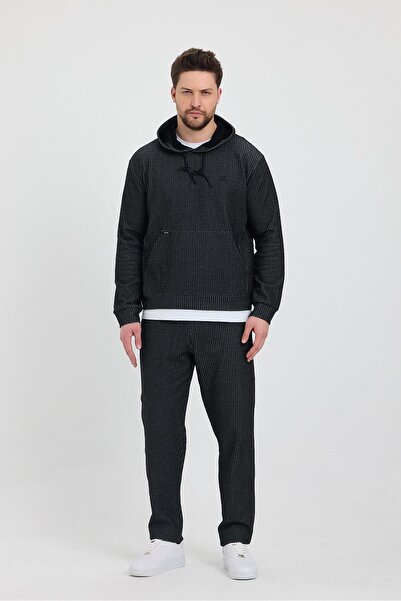 Piyera Erkek Siyah Puantiyeli Kanguru Cepli Kapüşonlu Eşofman Takımı - 7809