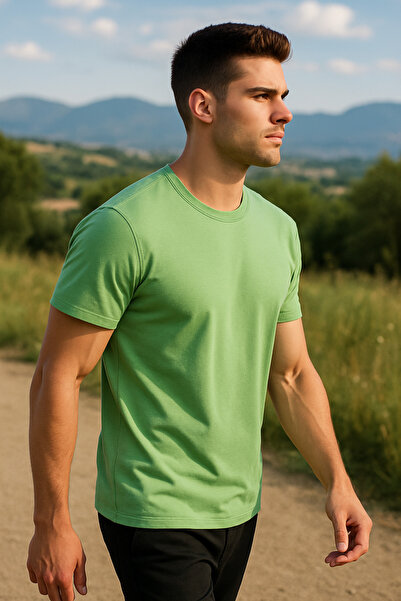 Maccali Ανδρικό κοντομάνικο καλοκαιρινό βαμβακερό πράσινο μπλουζάκι Basic