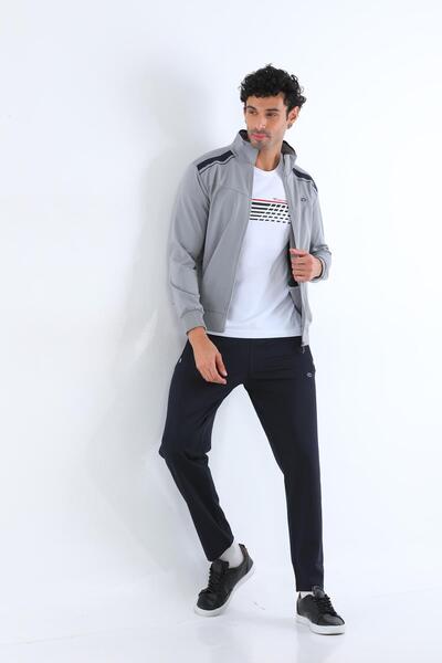 Piyera Erkek İki İplik Dalgıç Kumaş Fermuarlı Gri Spor Eşofman Takımı - 7506