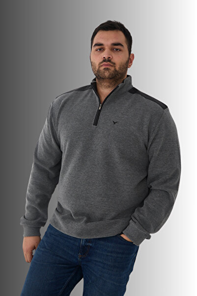 Maccali Ανδρικό φούτερ με μισό φερμουάρ, μεγάλου μεγέθους, ανθρακί