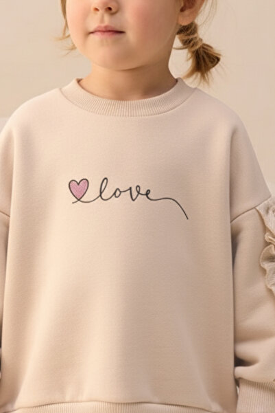 Minipodyum Girls' Top and Bottom Set with Gathered Sleeves and Embroidery Detail